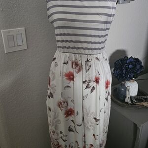 Gray and White Striped Maxi Dress